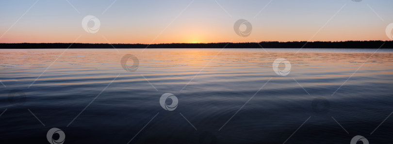 Скачать Силуэт леса на горизонте за озером перед восходом солнца. фотосток Ozero