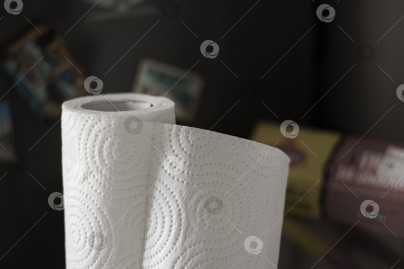 Скачать Рулон белых бумажных полотенец с точечным орнаментом, горизонтальное фото фотосток Ozero