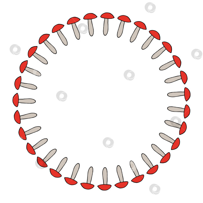 Скачать Круглая рамка с маленькими грибочками на белом фоне. Векторное изображение. фотосток Ozero