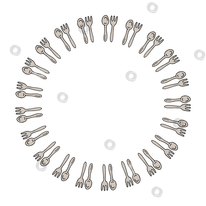 Скачать круглая рамка с вилками и ложками на белом фоне. векторное изображение. фотосток Ozero