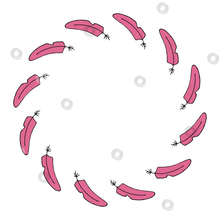 Скачать Круглая рамка с ярко-розовыми перьями на белом фоне. Векторное изображение. фотосток Ozero