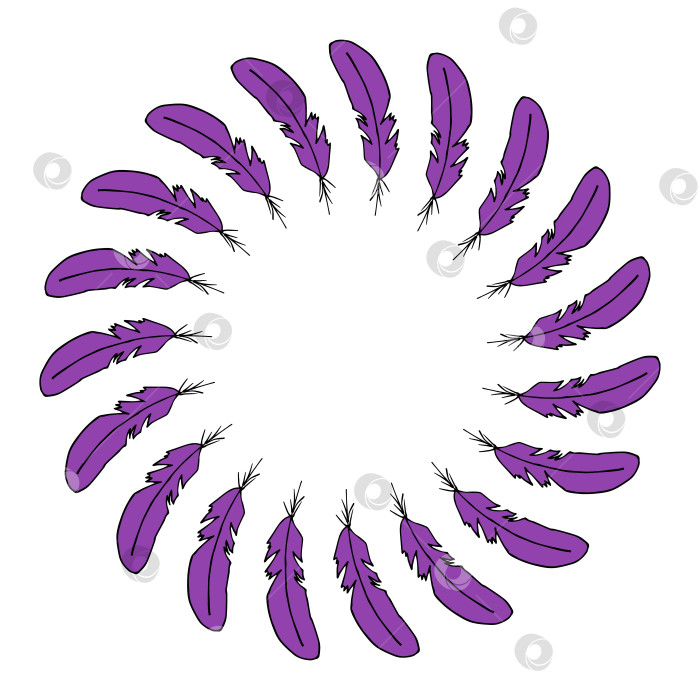Скачать Круглая рамка с фиолетовыми перьями на белом фоне. Векторное изображение. фотосток Ozero