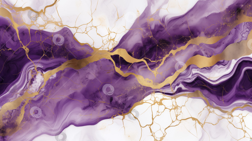 Скачать Элегантная текстура фиолетового мрамора с золотыми прожилками и белым фоном фотосток Ozero