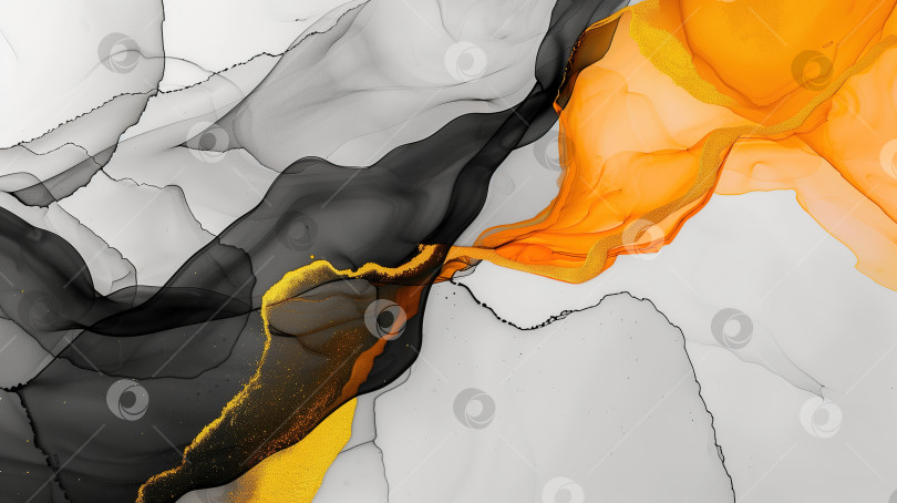 Скачать Элегантный фон с мраморной текстурой чернил с черными, оранжевыми и золотыми вставками фотосток Ozero