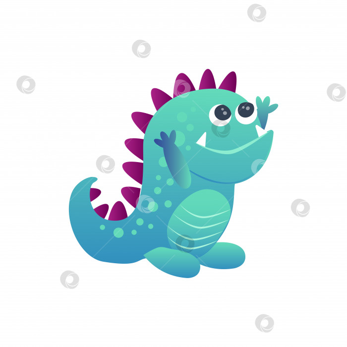Скачать Забавный монстр. Симпатичный синий дракон, похожий на динозавра. Мультяшная векторная иллюстрация. Изолированный на белом фотосток Ozero