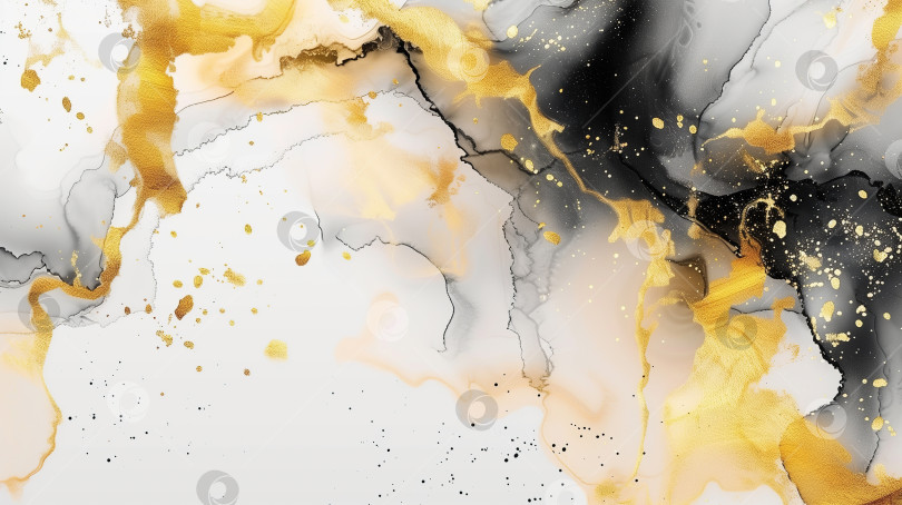Скачать Элегантный фон с мраморной текстурой чернил с черными, белыми и золотыми вставками фотосток Ozero