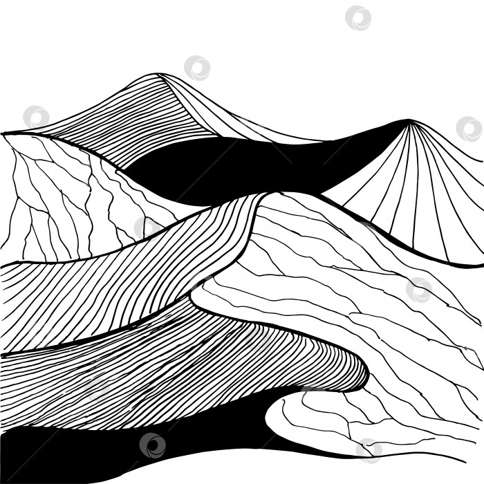 Скачать Пустыня. Нарисованный от руки эскиз. Черное и белое. Абстрактная дюна. Векторная иллюстрация, выделенная на белом фоне. фотосток Ozero