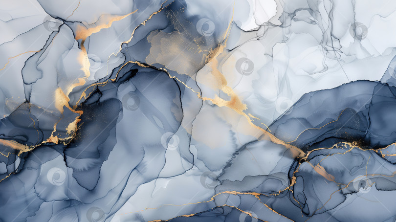 Скачать Элегантный фон с мраморной текстурой чернил и тонкими золотыми прожилками в оттенках синего и серого фотосток Ozero