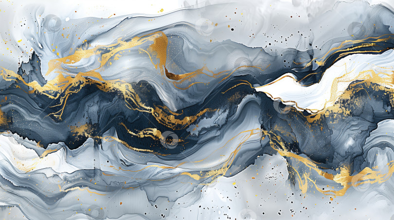 Скачать Элегантный фон с мраморной текстурой чернил, золотыми вставками и плавными узорами фотосток Ozero
