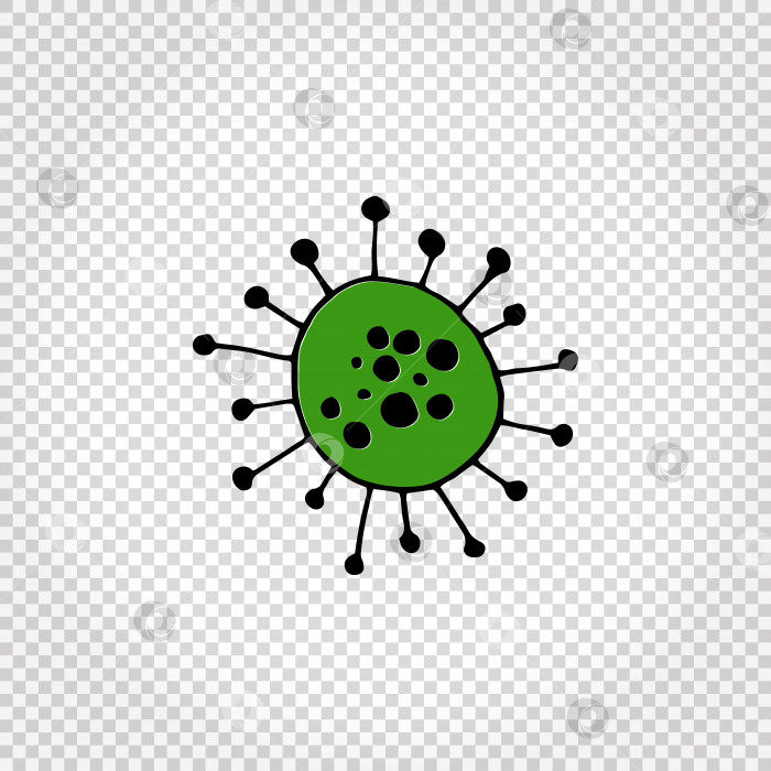 Скачать Нарисованный от руки значок вирусов и бактерий. Простая цветная иллюстрация в виде зеленых каракулей. Изолированный на прозрачном. Вектор. фотосток Ozero