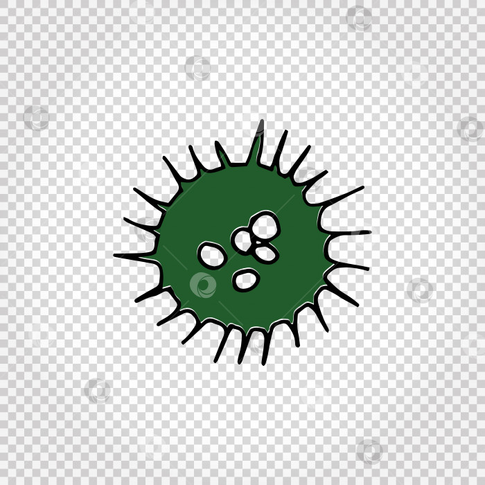 Скачать Значок вирусов и бактерий, нарисованный от руки. Простая цветная иллюстрация в виде зеленых каракулей. Изолированный на прозрачном. Вектор. фотосток Ozero