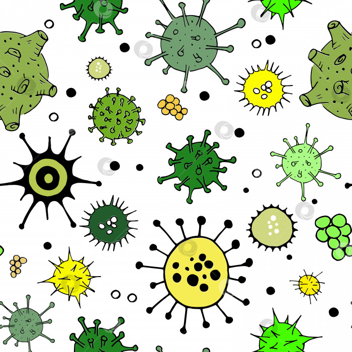 Скачать Вирусы и бактерии рисуют зеленый узор. Бесшовный фон. Микробиологический вектор бактериальных клеток на прозрачном фоне фотосток Ozero