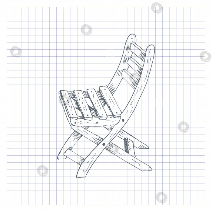 Скачать Нарисованный вручную садовый стул. Векторная иллюстрация в стиле эскиза деревянного садового стула. Одиночный, на клетчатом фоне фотосток Ozero