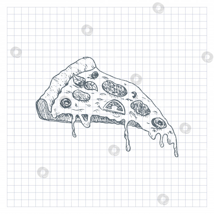 Скачать Эскиз пиццы. Рисование вручную ломтика пиццы, векторная иллюстрация. фотосток Ozero
