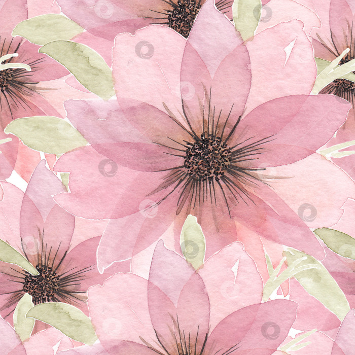 Скачать Цветочный акварельный узор. Нарисованные от руки иллюстрации с изображением розовых цветов. Бесшовный фон. фотосток Ozero