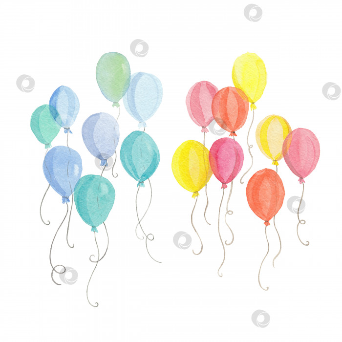 Скачать Акварельные воздушные шары. Нарисованная от руки иллюстрация, выделенная на белом фоне. фотосток Ozero