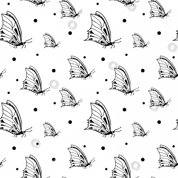 Скачать Эскиз бабочки с рисунком. Нарисованные от руки бабочки-насекомые на прозрачном фоне. Бесшовный векторный фон. фотосток Ozero