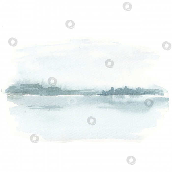 Скачать Акварельный пейзаж. Простой акварельный набросок, нарисованный от руки. Озеро и лес фотосток Ozero