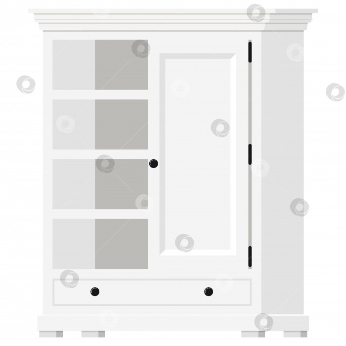 Скачать Векторная иллюстрация белого деревянного пустого домашнего шкафа в стиле прованс с полками и значком двери, изолированным на белом фоне фотосток Ozero