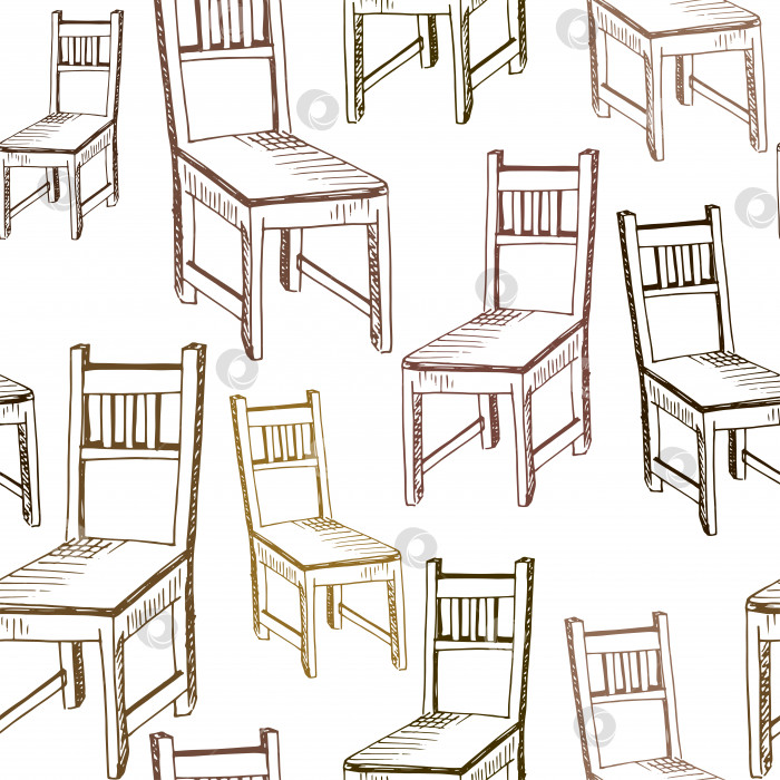 Скачать Выкройка стульев. Нарисованные от руки коричневые стулья на белом фоне. Наброски мебели. Бесшовный векторный фон фотосток Ozero