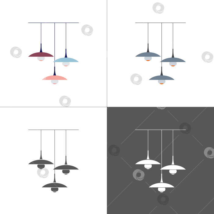 Скачать Потолочный светильник с тремя плафонами. Иконка в плоском стиле. Цветная, черная и белая фотосток Ozero