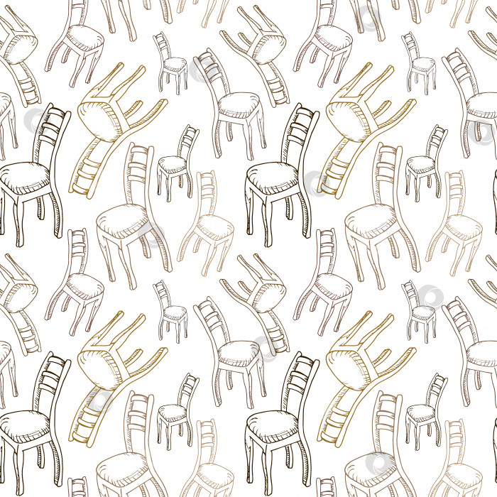 Скачать Выкройка стульев. Нарисованные от руки коричневые стулья на белом фоне. Наброски мебели. Бесшовный векторный фон фотосток Ozero