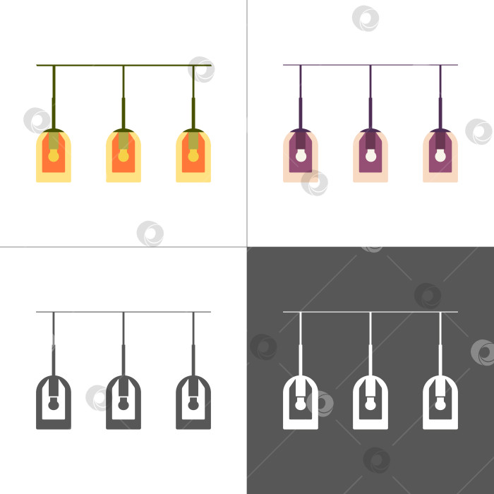 Скачать Потолочный светильник с тремя плафонами. Иконка в плоском стиле. Цветная, черная и белая фотосток Ozero