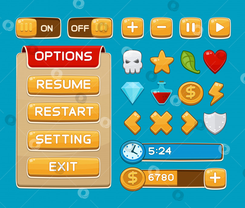 Скачать Набор кнопок интерфейса для игр или приложений фотосток Ozero