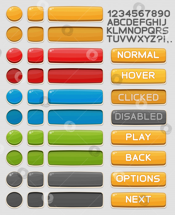 Скачать Набор векторных кнопок интерфейса для игр и приложений фотосток Ozero