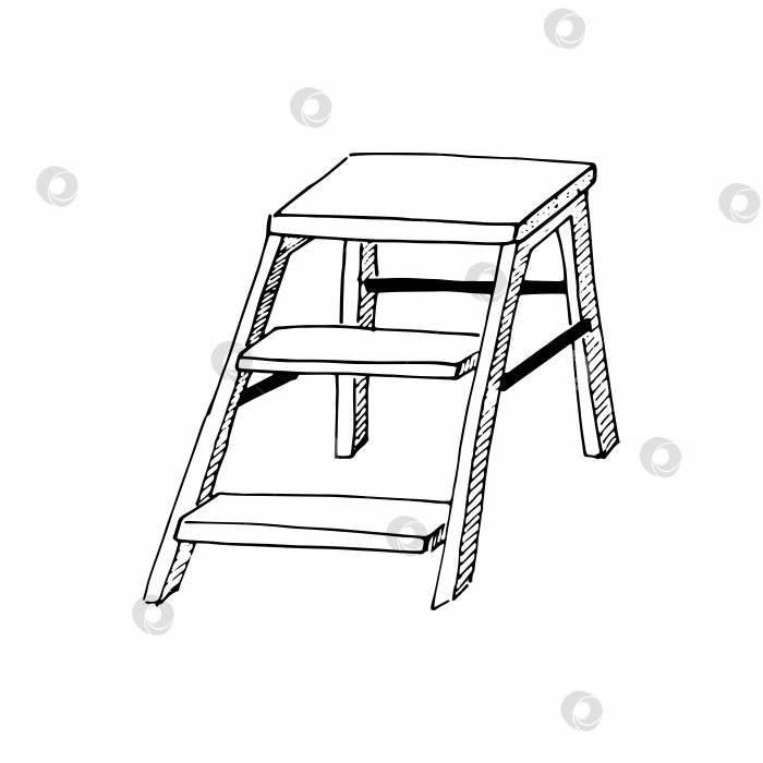 Скачать Эскиз стремянки. Нарисованная от руки лестница, стремянка, перекладина лестницы, иллюстрация в стиле черного эскиза, изолированная на белом фоне. фотосток Ozero