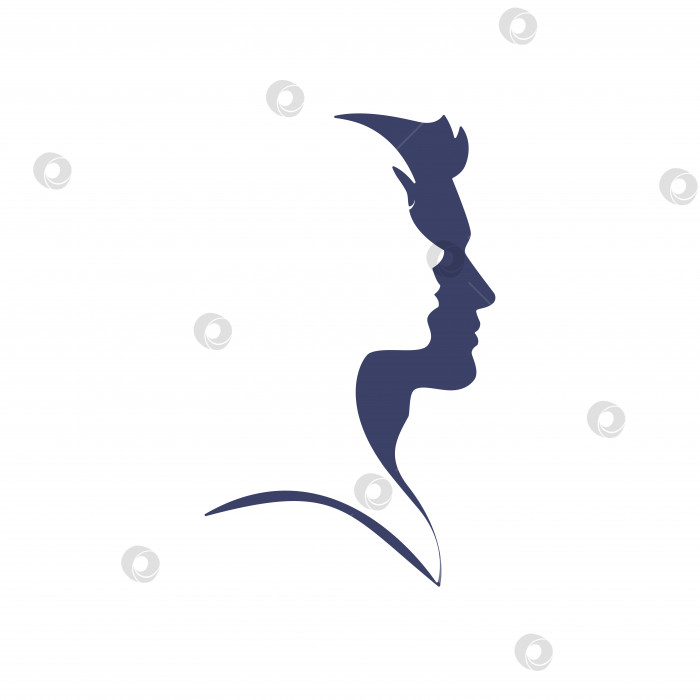 Скачать силуэт лиц, очертания лиц, мужчина и женщина смотрят в одну сторону, векторная иллюстрация, векторные иконки логотипа, изолированные на белом фоне, элемент дизайна. фотосток Ozero