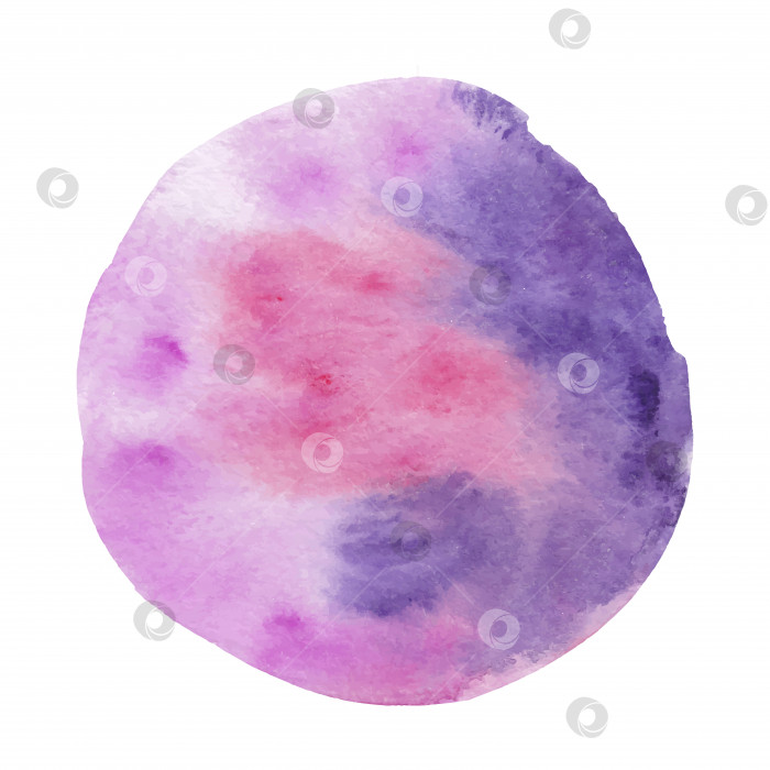 Скачать Большой фиолетовый акварельный круг, нарисованное от руки акварельное пятно круглой формы, синего, фиолетового, розового и фиолетового цветов, векторная иллюстрация, выделенная на белом фоне. фотосток Ozero