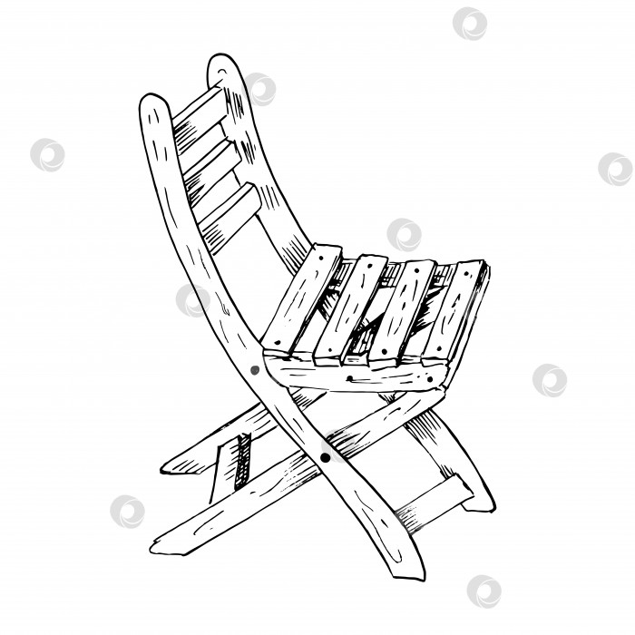 Скачать Нарисованный вручную садовый стул. Векторная иллюстрация деревянного садового стула в стиле эскиза. Одинокий, изолированный на белом фоне. фотосток Ozero