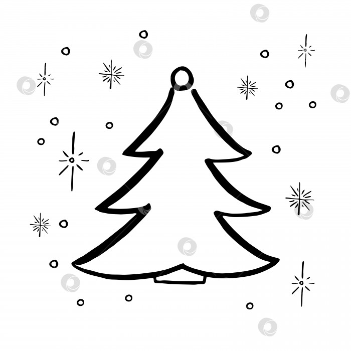 Скачать Нарисуйте рождественскую елку. Простая нарисованная от руки украшенная рождественская елка. Векторная иллюстрация. Выделено на белом фоне. фотосток Ozero