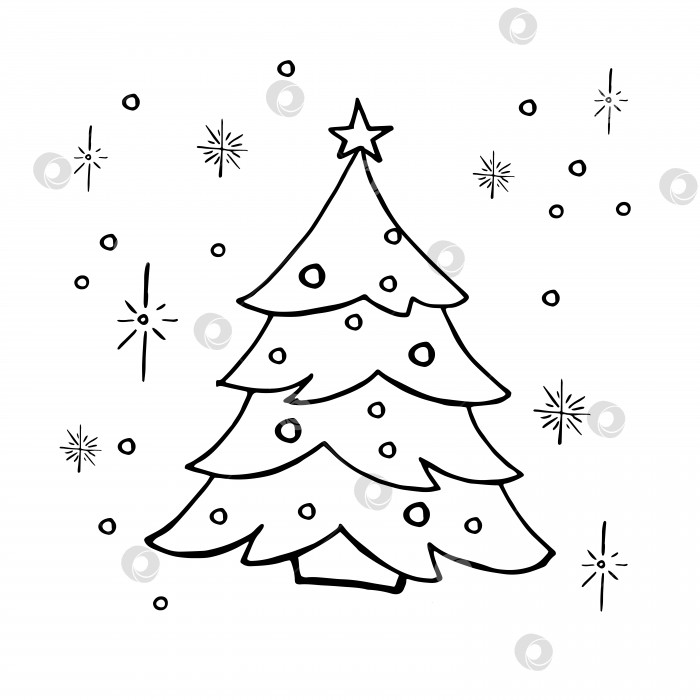 Скачать Нарисуйте рождественскую елку. Простая нарисованная от руки украшенная рождественская елка. Векторная иллюстрация. Выделено на белом фоне. фотосток Ozero