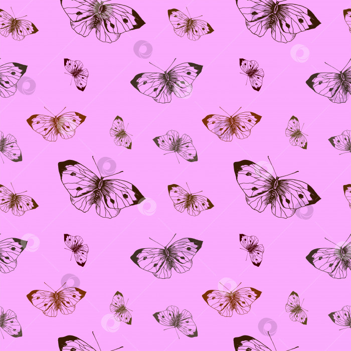 Скачать Узор в виде бабочки. Нарисованные от руки коричневые бабочки на розовом фоне. Бесшовный векторный фон фотосток Ozero