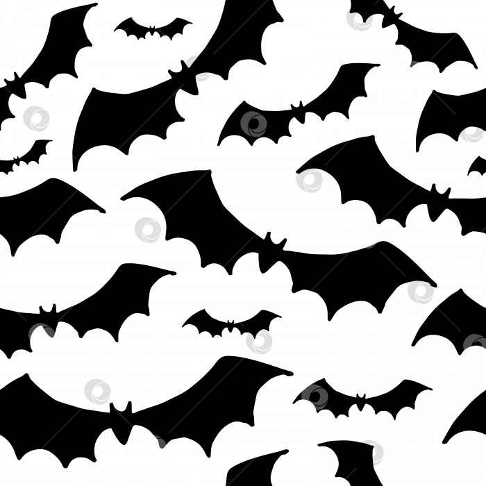 Скачать Узор на Хэллоуин. Черные силуэты летучих мышей на белом фоне. Бесшовный векторный фон фотосток Ozero