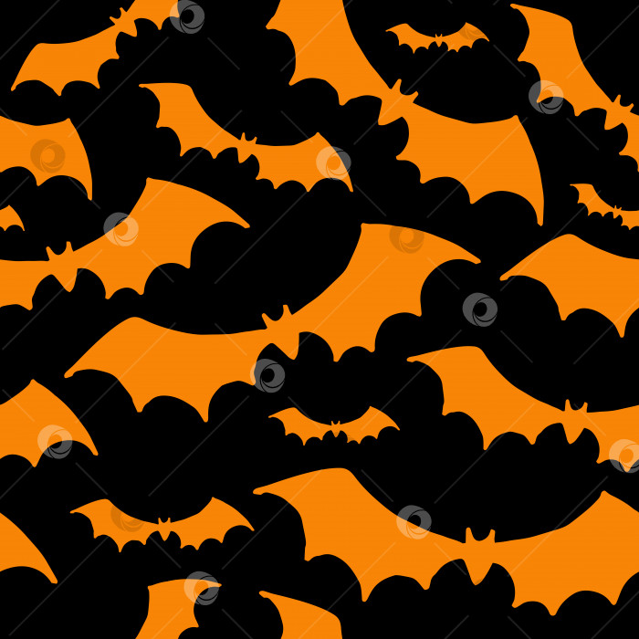 Скачать Фон Хэллоуина. Оранжевые силуэты летучих мышей на черном фоне. Бесшовный векторный узор фотосток Ozero