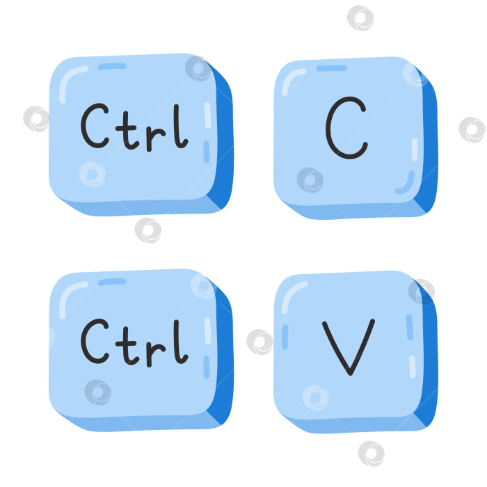 Скачать Симпатичные мультяшные синие кнопки Ctrl C и Ctrl V на клавиатуре. Скопируйте и вставьте сочетания клавиш для ПК, компьютера и ноутбука. Комбинация клавиш для вставки текста, изображений. Клипарт, нарисованный от руки, выделенный на белом фоне. фотосток Ozero