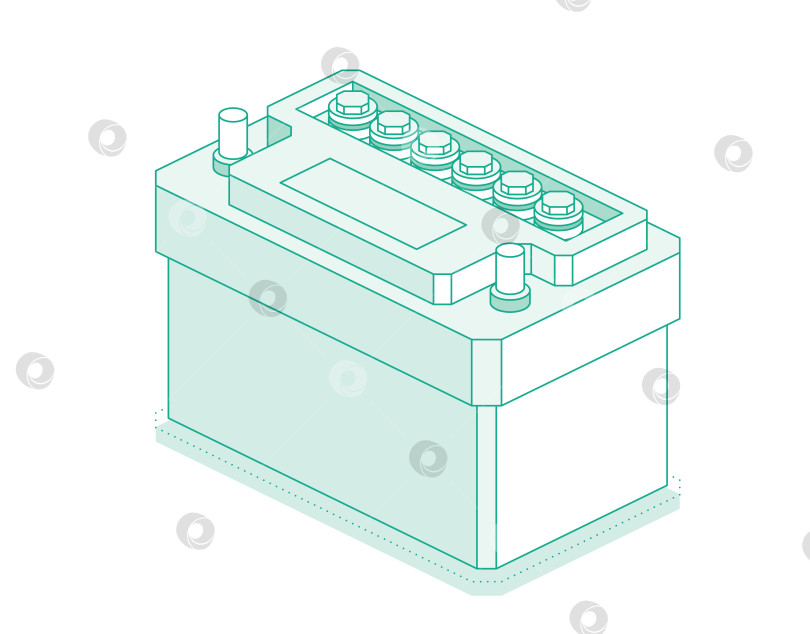Скачать Автомобильный аккумулятор, выделенный на белом фоне. Аккумуляторная батарея. Изометрический контур объекта. фотосток Ozero
