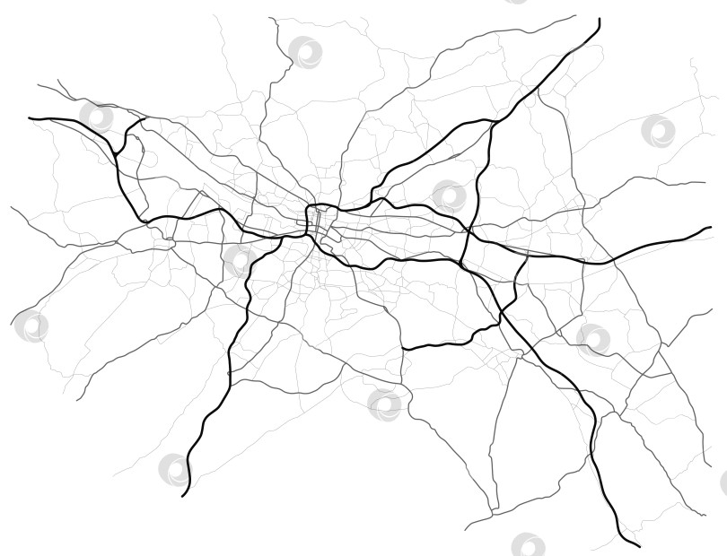 Скачать Карта города Глазго, Шотландия. Улицы города на плане. Монохромная линейная карта-схема дорог. Городская среда, архитектурный фон. Вектор фотосток Ozero