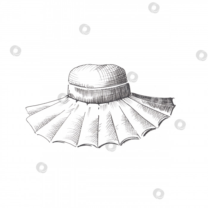 Скачать Эскиз шляпы. Нарисованная вручную женская соломенная шляпка в стиле эскиза. Винтажная иллюстрация. Изолированный на белом фоне фотосток Ozero