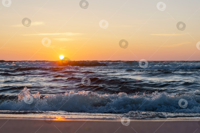 Скачать Закат над морем. Отражение солнечного света в морских волнах. Небо в лучах заката. Балтийское море. фотосток Ozero