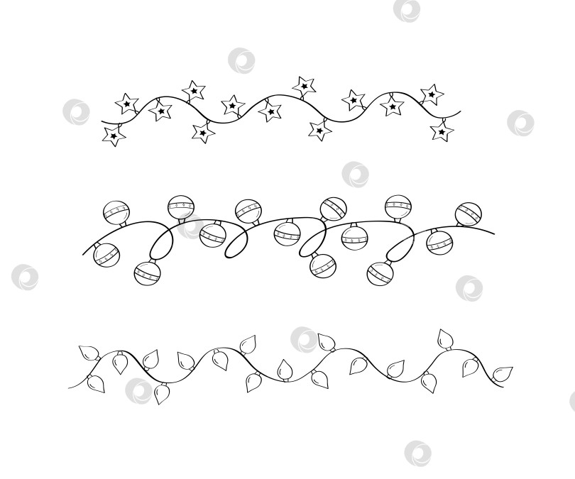 Скачать Набор значков для рисования световых гирлянд. Праздничные украшения рождественских елок или домов. Векторная иллюстрация изолята на белом фоне. фотосток Ozero