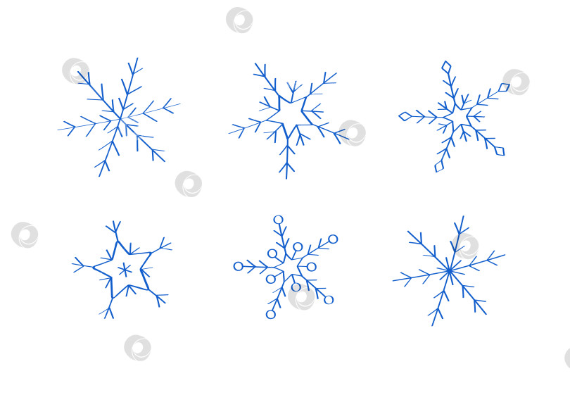 Скачать Значки в стиле снежинок для зимнего дизайна. Векторная иллюстрация, нарисованная от руки, изолирована на белом фоне. фотосток Ozero