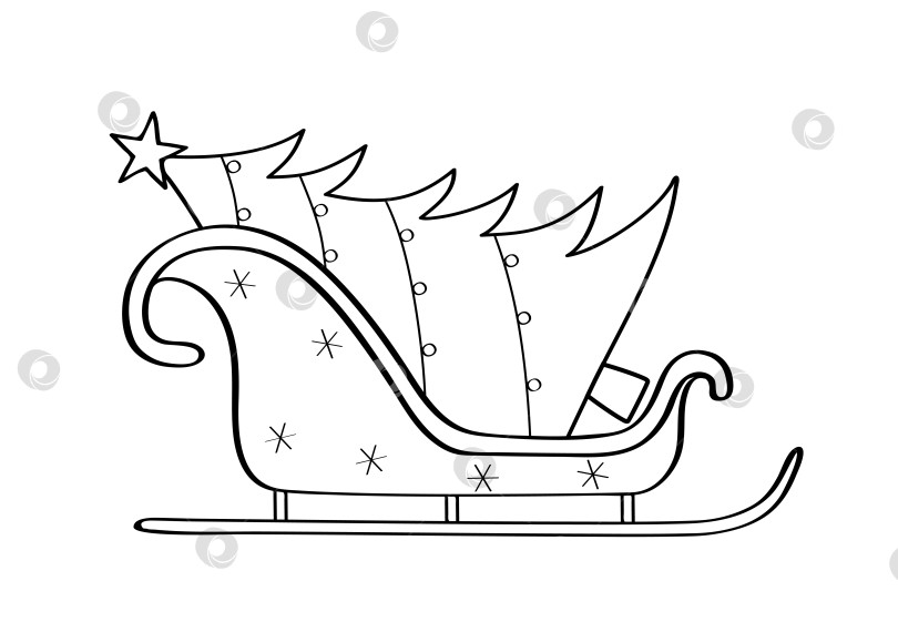 Скачать Рождественская елка на санях. Векторная иллюстрация в виде каракулей, концепция новогодних и рождественских праздников. Изолят на белом фоне. фотосток Ozero