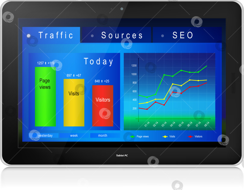 Скачать Аналитика веб-сайта на экране планшетного компьютера фотосток Ozero