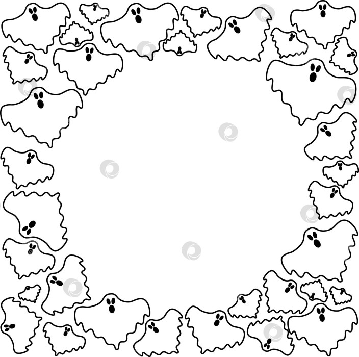 Скачать Векторный дизайн рамки с характерными элементами Хэллоуина и страшным призраком. круглая рамка фотосток Ozero