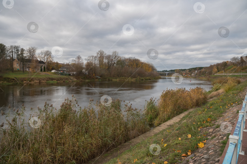 Скачать Гродно, Белорус, 16.11.2023: Вид с берега на реку Неман фотосток Ozero