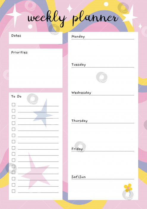 Скачать Симпатичный еженедельник, список дел, с абстрактными фигурами и каракулями, в мультяшном стиле. Модная современная векторная иллюстрация, нарисованная от руки, плоский дизайн. фотосток Ozero